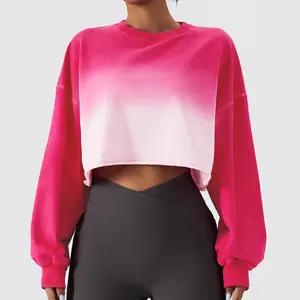 Maglione a maniche lunghe sfumato girocollo da donna per il tempo libero all'aperto tutto-fiammifero maglione sportivo allentato Top Fitness