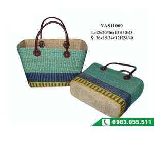 Haprosimex Saigon's Handmade Natural Seagrass Belly Tote Lightweight Casual Clothing <b>Storage</b> <b>Basket</b> Pom Pom Decor Water Hyacinth - Product Image 2