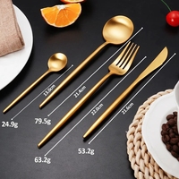 Ensemble de Couverts de Luxe 4 Pièces en Acier Inoxydable Doré Mat, Couteau Fourchette Cuillère, Haute Qualité, Idéal pour Mariages - Vente Flash