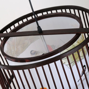 Lámpara colgante LED E27 redonda estilo jaula de pájaros de estilo chino para sala de estar, dormitorio, comedor, decoración del hogar - Product Image 5