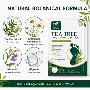 Masque pour les pieds hydratant et exfoliant, style chaussette, à l'arbre à thé et à la camomille, pour talons fendillés et peaux sèches et squameuses, marque privée, soin spa - Product Image 5
