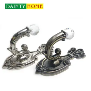 Antique Style Curtain Tieback Solid Metal Fancy Style Home Decoration Curtain Holdback Wall Hooks Solid Aluminum Alloy Crystal C
