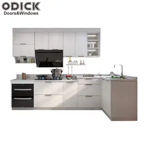 2023 ODICK Luxury Customised Walnut Beech Acrylic Wood Wall Pearl White Lacquer Kitchen Cabinets Door With Island