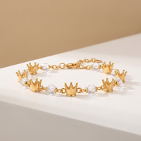 Bracelet chaîne à maillons en cuivre plaqué or 18 carats avec breloques couronne alternées et perles de zircon, bijou tendance pour femme, cadeau princesse