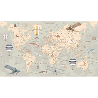 Papier peint mural de carte du monde en dessin animé, papier peint éducatif pour enfants, animaux, voyages, pour la décoration de la chambre d'enfant