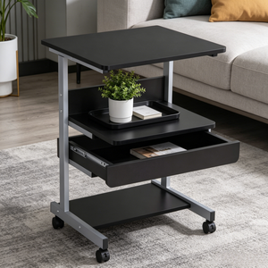 Support d'<span class=keywords><strong>imprimante</strong></span> mobile avec tiroir, étagère ouverte à 3 niveaux, cadre métallique robuste, bureau roulant pour le rangement d'imprimantes à domicile ou au bureau - Product Image 5