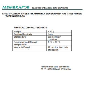 เซ็นเซอร์ตรวจจับก๊าซแอมโมเนีย Membrapor Nh3 Cr 50 0 50 ppm สำหรับการตรวจจับก๊าซพิษเพื่อการใช้งานในอุตสาหกรรม - Product Image 4