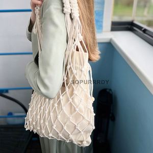 Sac en filet de coton personnalisé avec logo, sac de plage d'été, sac de courses en macramé, sac de plage en crochet beige, sac de marché réutilisable avec pochette intérieure - Product Image 4