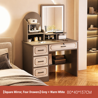 Coiffeuse moderne avec miroir éclairé et tabouret, table de maquillage avec tiroirs et rangements pour chambre à coucher, meuble