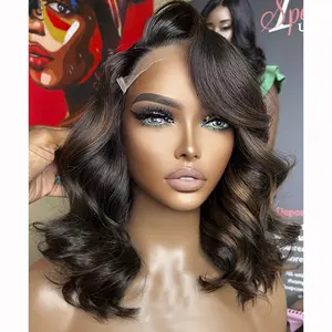 Lace Front Wig Virgin Brazilian Hair Highlight Wig Hd Frontal Transparent Human Hair Wave Highlight 1b Honey Brown Color Wigs