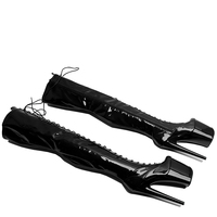 20CM / 8 pouces brevet PU supérieur femmes mode tendance talon haut plate-forme avant à lacets Stretch cuisse haute botte pôle bottes de danse