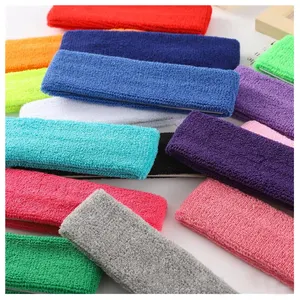 Wholesale Terry Sports Tennis Workout Head Sweat Bands Elastic Cotton Breathable Customized Logo Embroidered Headband Sweatband