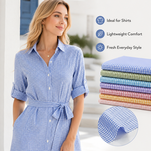Tissu Gingham Léger et Respirant pour l'Été, 60% Polyester 40% Coton, Tissu à Carreaux Teint en Fil pour Coiffes et Chemises - Product Image 2