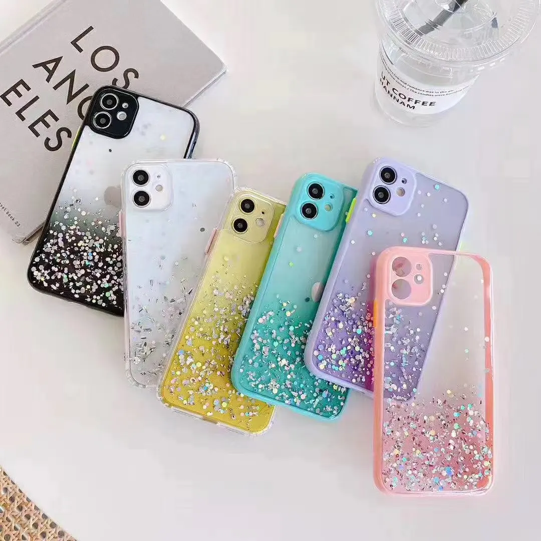 Stars Glitter Ling Phone Case Girl Style TPU Soft Protective Clear Mobile Phone Case for iPhone 11 12 13 Pro Max