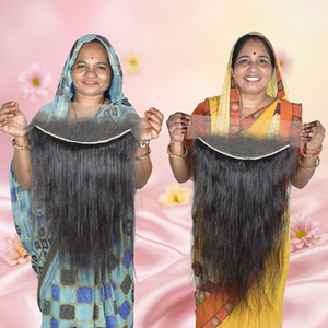 Extensions de cheveux naturels indiens Remy Moon Hair, 22 pouces, 100g, double trame machine, dentelle transparente 13x4 frontale - Product Image 3
