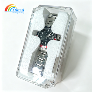 Caja rectangular de acrílico para reloj con inserto de espuma, estuche protector con cierre a presión para almacenamiento y exhibición de relojes - Product Image 3