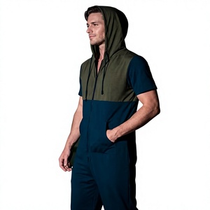 Ensemble short et sweat à capuche zippé pour homme, color block, respirant, tricoté, vêtements d'extérieur d'été, personnalisable OEM - Product Image 3