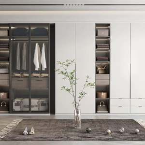 Armoire à portes en verre avec cadre en bois de grande capacité, matériau de porte en contreplaqué et panneaux de particules pour usage domestique, villas - Product Image 1