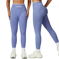 Pantalon de yoga sans couture taille haute personnalisé pour femme, en spandex, effet galbant en V, anti-transpiration, contrôle abdominal, longueur intégrale