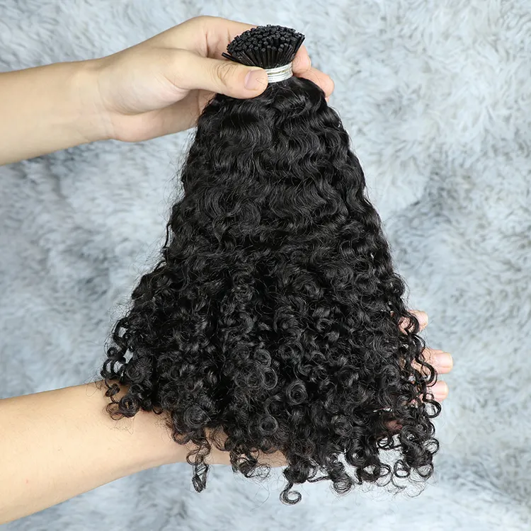 I Tip Hair Extension Wholesale Raw Indian Temple Human Hair Micro Links I Tip Kinky Curly Hair Extensions