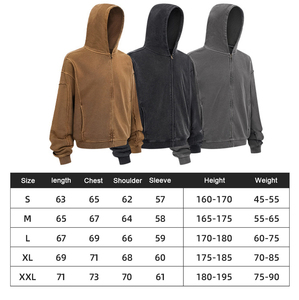Sweat à capuche unisexe automne-hiver en coton 100% uni, style streetwear, multi-déchirures, avec empiècements, teint en pièce, fermeture éclair, broderie 3D - Product Image 6