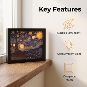Cuadro Decorativo con Luz Nocturna de la <span class=keywords><strong>Noche</strong></span> <span class=keywords><strong>Estrellada</strong></span> de Van Gogh, Tallado en Papel 3D Personalizado, Certificado RoHS CE, OEM ODM - Product Image 2