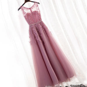 Vestidos de noche de encaje rosa polvoriento con ilusión de iluminación, apliques de perlas, largo hasta el suelo, para invitadas a bodas en la playa, vestidos de fiesta, <span class=keywords><strong>vestido</strong></span> de fiesta largo y económico - Product Image 5