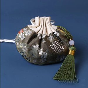 Flower Pattern Drawstring Jewelry Makeup <b>Bag</b> with Tassel <b>Women</b> Retro Storage <b>Pouch</b> Necklace Organizer Fabric Purse Empty Sachet - Product Image 4