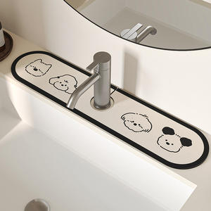 Tapis de bain ovale en cuir absorbant motif dessin animé Sweet Pie pour comptoir d'évier, salle de bain et zone de robinet de cuisine - Product Image 1