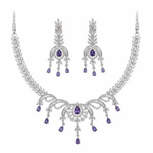 ชุดสร้อยคอเพชรอเมริกันเครื่องประดับหรูหราชุบเงินหรูหรา - Product Image 2