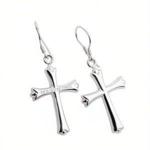 Pendientes Der Wznc Dnue Cross de oro blanco, joyería fina religiosa cristiana unisex E898 - Product Image 1