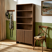 Bibliothèque en bois de chêne massif à 2 portes, étagères ouvertes, sans poignées, style nordique minimaliste, pour salon, bureau à domicile