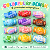 Porte-clés Squishy en PU en forme de bonbon (carré/cercle) à montée lente, jouet sensoriel anti-stress, vente en gros, fournisseur d'usine OEM ODM