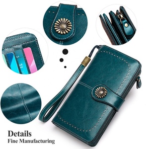 For Boshiho Durable Genuine Leather Women's Wallet Open Closure Long RFID <b>Clutch</b> Purse Vintage Floral Mobile Phone Bags for Men - Product Image 2