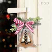 Cloche de Noël ovale en métal faite à la main de haute qualité avec nœud et décoration de porte en herbe, décoration festive pour les fêtes