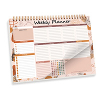 Bloc-notes planificateur hebdomadaire non daté B5 avec suivi des habitudes, 52 feuilles, papier 100 g/m², 5 styles floraux bohèmes, planificateur de bureau spirale