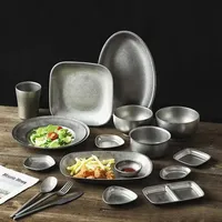 304 acier inoxydable pour faire de la vieille vaisselle vintage bol à vent industriel assiette fourchette cuillère baguettes camping vaisselle ensemble