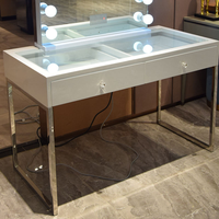 Table de maquillage moderne et écologique en bois blanc et verre avec 3 tiroirs et pieds chromés, table de toilette pour chambre à coucher, rangement cosmétique