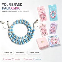 Câble de charge USB 3A vers Type C 4-en-1 style cadeau, perles brillantes multicolores, pour téléphone portable, écouteurs, ordinateur portable