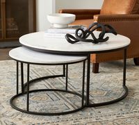 Ensemble de tables basses de salon nordique pas cher rond marbre blanc gigogne