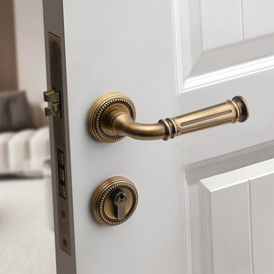 Pure Copper French Style Lever Door Lock For Solid Wood Doors Durable Design - Product Image 2