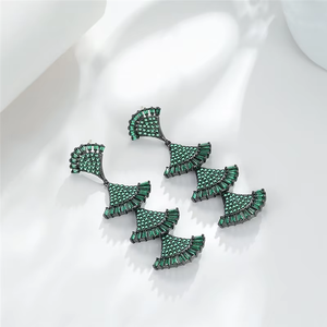 Pendientes de latón chapados en oro con circonitas negras y verdes, con colgante de <span class=keywords><strong>abanico</strong></span> personalizado, para mujer, de moda, exagerados, para fiesta - Product Image 4