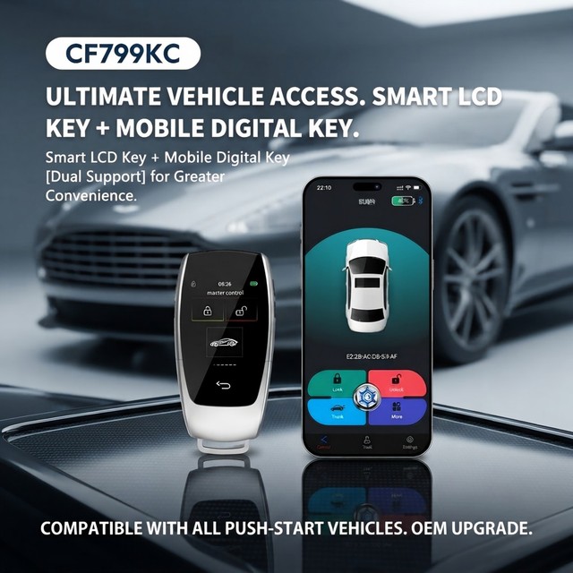 Smart Car Key LCD Touch Screen 2 in 1 APP Digital Key Apple Find My Compatible Universal Push Start Keyless Entry OEM ODM