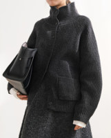 Cardigan en cachemire tricoté sur mesure à col montant épais pour femme, pull chaud et long à manches longues pour l'hiver