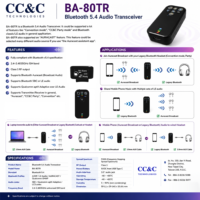 Émetteur-récepteur audio LE Premium CC&C BA-80TR basé à Taïwan, compatible aptX Adaptive, dongle de diffusion avec prise jack 3,5 mm 5.4