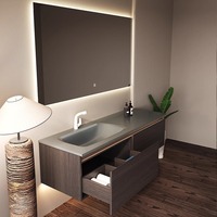 Ensemble d'armoires d'évier de style vintage personnalisable en bois massif dalle de roche bassin intégré courbé à la chaleur armoire de salle de bain lavabo