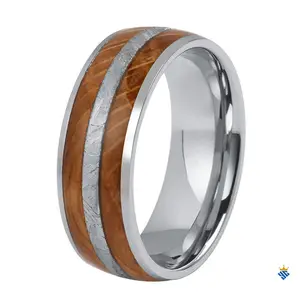 Tizti jewelry 8mm dome meteorite whiskey barrel wooden titanium ring for men