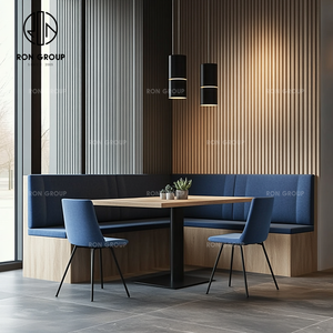 Set di Mobili Moderni per Caffetteria, Fast Food e Ristorante: Tavolo Quadrato in Legno, Sedie in Velluto <span class=keywords><strong>Blu</strong></span> e Divanetti - Product Image 2