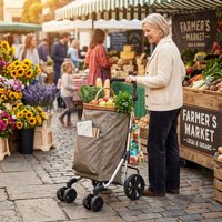 Chariot de courses pliable en aluminium à 6 roues, chariot de supermarché pliable, chariot utilitaire portable pour la vente au détail et en gros