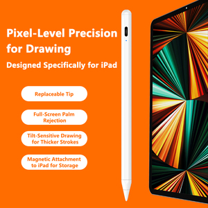 ปากกาสไตลัสแบบ Capacitive สำหรับ <span class=keywords><strong>iPad</strong></span> 2018-2026 ขายส่ง, รองรับการเอียง, ด้ามจับหนาพิเศษ, ป้องกันการสัมผัสโดยฝ่ามือ, ติดตั้งด้วยแม่เหล็ก, ชาร์จผ่านพอร์ต Type-C - Product Image 1